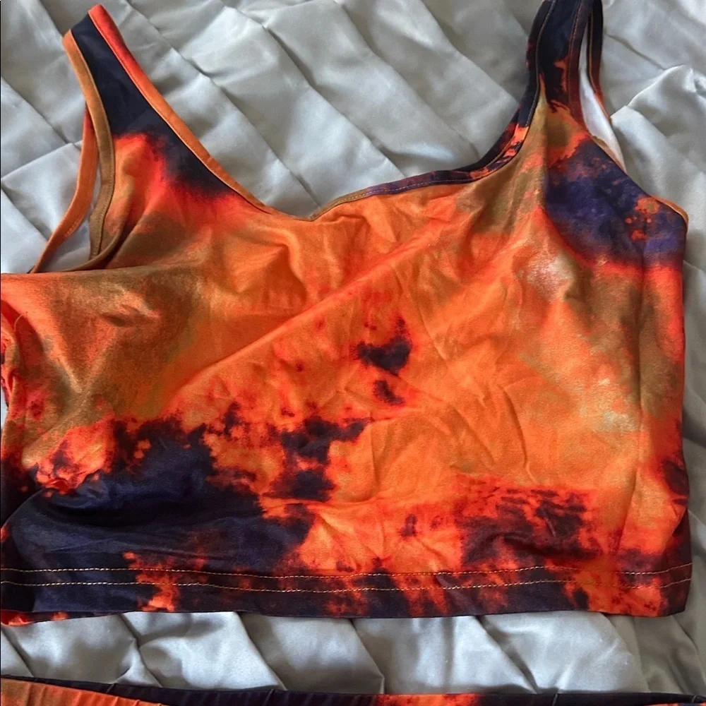 Shein Brand New Orange and Black Tie-Dye two-piece matching set